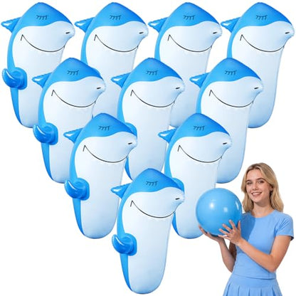 Foilswirl 11 Pcs 27" Shark Inflatable Bowling Set, 10 Pcs Giant Inflatable Bowling Pins and 23" Giant Ball, Summer Shark Party Set for Water Sports Fun Indoor Outdoor Gift
