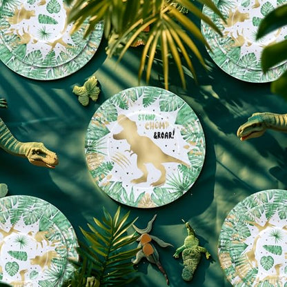 Gold Dinosaur Birthday Party Favors & Decorations - Dinosaur Theme Tableware Set with Plates, Napkins, and Forks - style: Gold Dinosaur