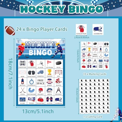 Liliful 35 Pcs Hockey Bingo Games 24 Players Ice Hockey Bingo Cards Sport Theme Party Games for Adults Family Classroom Activities Sport Birthday Party Favors Supplies - style: Hockey