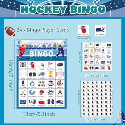Liliful 35 Pcs Hockey Bingo Games 24 Players Ice Hockey Bingo Cards Sport Theme Party Games for Adults Family Classroom Activities Sport Birthday Party Favors Supplies - style: Hockey