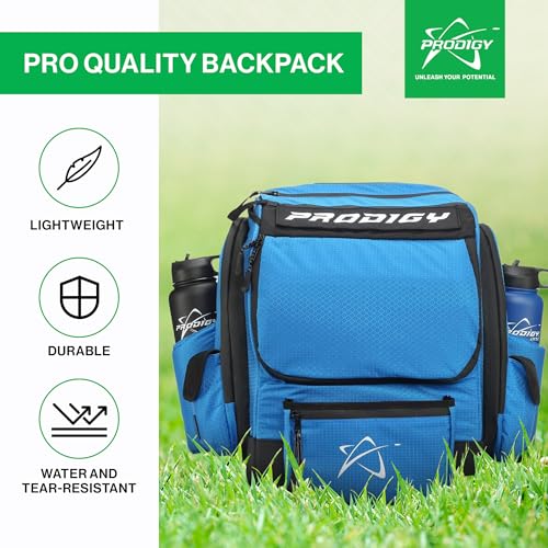 Prodigy Disc BP-1 V3 Disc Golf Backpack | Backpack Storage with 30+ Disc Capacity | Disc Golf Backpack Bag | Tear & Water Resistant | Golf Accessories for Men | Large Golf Disc Bags - color: Blue