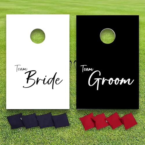 Wedding Cornhole Set Black and White, Team Bride and Team Groom Bag Toss, Wedding Reception Games, 36x24 Inches