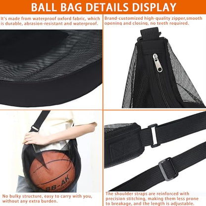 Mesh Ball Bag for Basketball Soccer & Volleyball, Sports Ball Bag with Zipper Pocket,Ball Storage Bag,Lightweight and Breathable - style: Style a