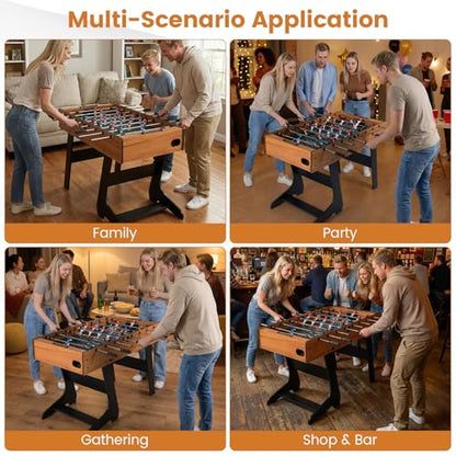 Goplus Folding Foosball Table, 48'' Full Competition Size Freestanding Soccer Game Table with 22 Players, 2 Balls, Space-Saving Foldable Arcade Table for Adults Family Game Night - color: Natural