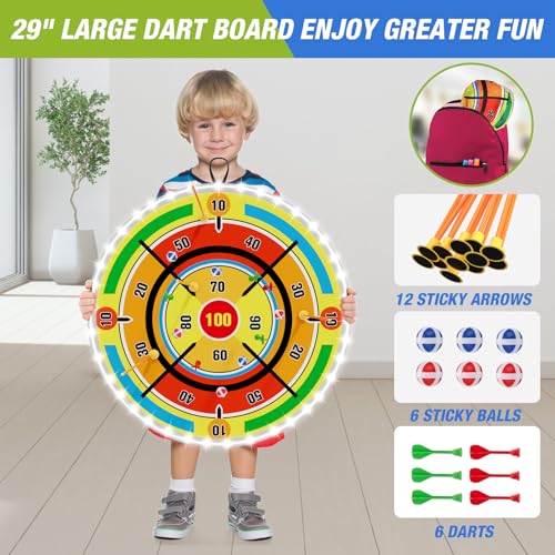 HYES 2 Pack Kids Bow and Arrow with 29" Large Dart Board, LED Light Up Archery Set with 24 Suction Cup Arrows, Indoor Outdoor Sport Toys Gifts for 3 4 5 6 7 8 9 10 11 12 Year Old Boys Girls - size: 2 pack-led dartboard target