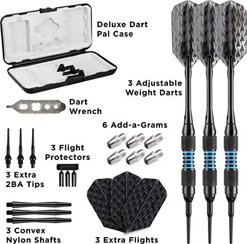 Viper by GLD Products Bobcat Adjustable Weight Soft Tip Darts with Storage/Travel Case - size: 16 Grams (Adjustable to 18 and 19 Grams), style: Black Coated Brass with Blue Rings