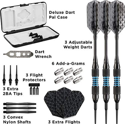 Viper by GLD Products Bobcat Adjustable Weight Soft Tip Darts with Storage/Travel Case - size: 16 Grams (Adjustable to 18 and 19 Grams), style: Black Coated Brass with Blue Rings