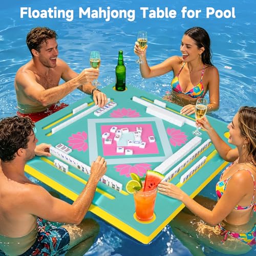32" Double-Sided Floating Mahjong Table for Pool, Waterproof Playing Card Table, Water Game Table for Mahjong, Poker, Dominoes, Scrabble, Swimming Pool, Hot Tub, Beach & Summer Parties, Green - color: Green