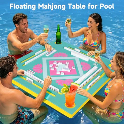 32" Double-Sided Floating Mahjong Table for Pool, Waterproof Playing Card Table, Water Game Table for Mahjong, Poker, Dominoes, Scrabble, Swimming Pool, Hot Tub, Beach & Summer Parties, Green - color: Green