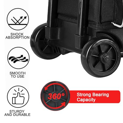 LARIPOP 3 Ball Bowling Bag with Wheels and Shoe Compartment, Rolling Bowling Bag for 3 Balls, Heavy Duty Bowling Roller Bag with Retractable Handle for Men Women - color: Black