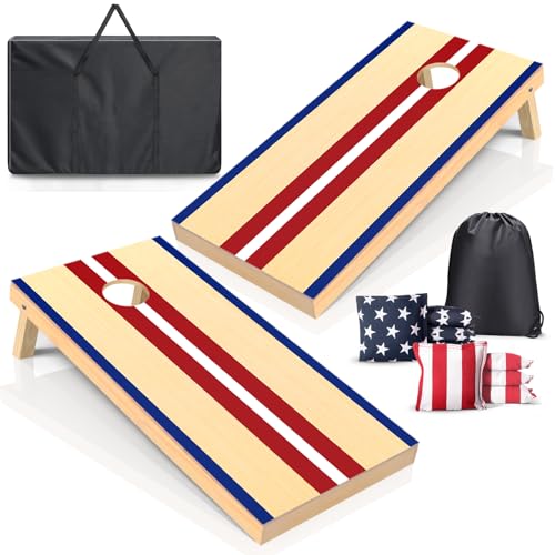 Cornhole Boards Set - Regulation Size 4x2/3x2ft Solid Wood Corn Hole Game Set with 8 Bean Bags and 2 Cornhole Boards - Perfect for Outdoor Game - color: 4'x 2' Cornhole Board Sets