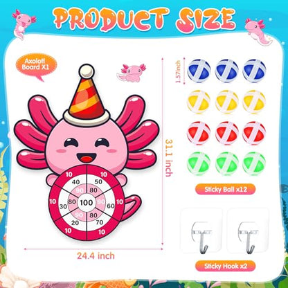 HyDren Axolotl Party Game 31x24 Dart Board with 12 Sticky Balls Axolotl Party Favors Birthday Decor Gift for Indoor Outdoor Game - style: Axolotl