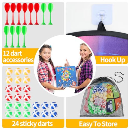 29" Large Dart Board for Kids,with 24 Sticky Balls+12 Sticky Darts,Indoor/Sport Outdoor Fun Party Play Game Toys,Birthday for 3 4 5 6 7 8 9 10 11 12 Year Old Boys Christmas Girls - style: 29in-2in1-2in1-100+500 Scores Target With 24 balls 12 darts
