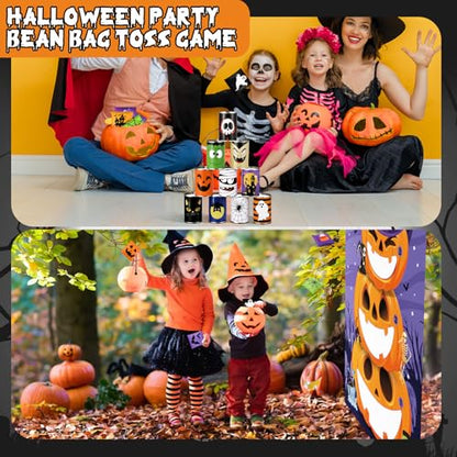17 Pcs Fall Halloween Carnival Can Bean Bag Toss Games for Kids Thanksgiving Autumn Party Throwing Game Set with Background for Adults Indoor Outdoor Party Toy Accessory - style: Halloween