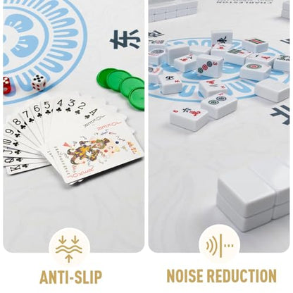 Mahjong Mat 32.4” x 32.4”, 3mm Thick Non-Slip Rubber Back Mahjong Table Mat, Noise Reduction Waterproof Mahjong Game Mat for Table, Mahjong Tile Mat for Cards, Dominoes & Board Games - color: White