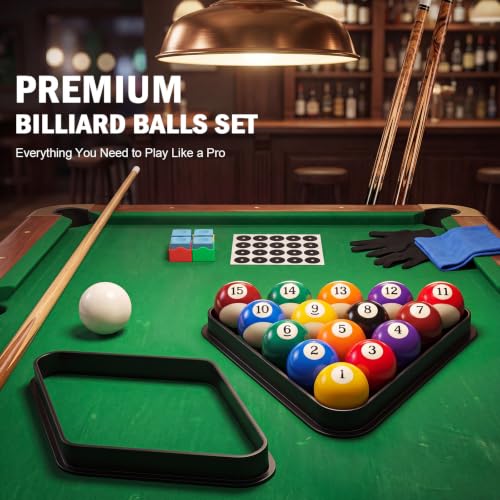 Outus Pool Table Ball Set with Accessories, 16 Billiard Balls 2-1/4" Regulation Set with Triangle & Diamond Rack, Chalk, Gloves & Towel, Spot Stickers, Starter Kit for Game Room & Bar - style: Standard Style