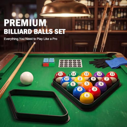 Outus Pool Table Ball Set with Accessories, 16 Billiard Balls 2-1/4" Regulation Set with Triangle & Diamond Rack, Chalk, Gloves & Towel, Spot Stickers, Starter Kit for Game Room & Bar - style: Standard Style