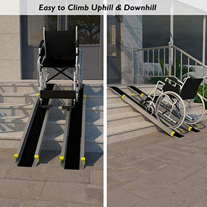 Goplus Wheelchair Ramp, Adjustable Portable Aluminum Ramps with Non-Skid Surface for Home Steps Stairs Doorways, 4' / 6'/ 7' Telescopic Handicap Ramp 600 LBS Capacity (4' to 7')