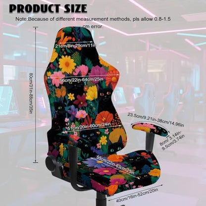 Suobstales Cat Floral Pattern 4-Piece Gaming Chair Slipcover Set, Stretch Elastic Cover with Armrest Covers, Washable Computer Gamer Chair Slipcovers for Racing, Reclining & Ergonomic Office Chairs - color: Cat Floral