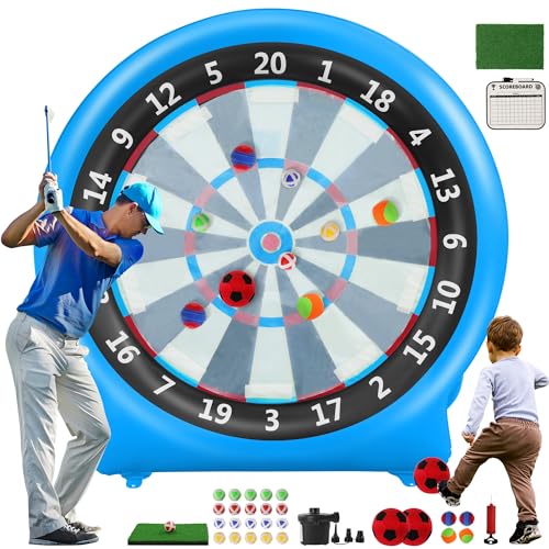 6FT Inflatable Dartboard, Giant Kick Darts Soccer Darts Golf & Throw Darts with Air Pump, Giant Outdoor Games, Blow up Soccer Darts for Yard Party Large Dartboard for Kids & Adults 20+Games - color: Blue