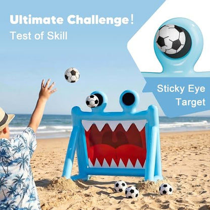 Funscape Kids Soccer Pool Toy, Inflatable Soccer Goal w/Balls, 2-in-1 Kick & Toss Water Pool Game, Outdoor Sport Backyard Game, Summer Beach Yard Party Gift for 3 4 5 6 7 8 Year Old Toddler Boy Girl - style: Monster Mouth