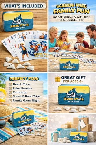 Shark Attack Card Game Beach Travel Family 2 to 6 Players