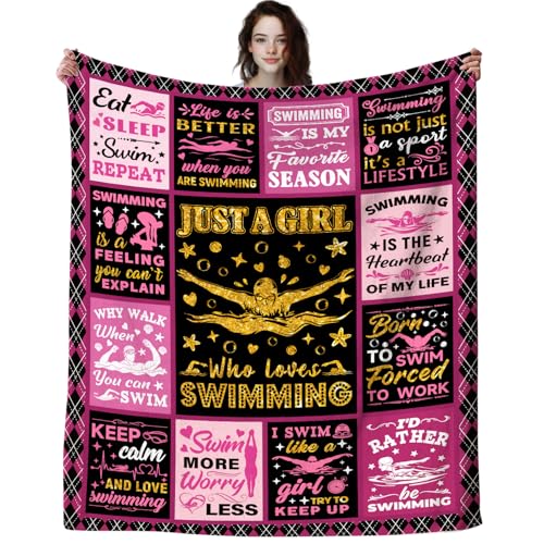 Swimming Blanket Gifts for Girls Swimmers,Swimming Merch Stuff Sports Theme Throw Blankets,Swim Team Gifts for Kids Women Teens 60"x50" - color: Swimming, size: 60"x50"