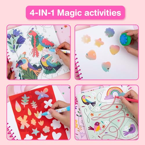 Avenir Reusable Water Coloring Book for Toddlers 3-5 Years, Road Trip & Airplane Mess-Free Portable Educational 4 in 1 Creative Set Water-Reveal Paint Activity Doodle Pad Kids Art Crafts - color: Fantasy Garden