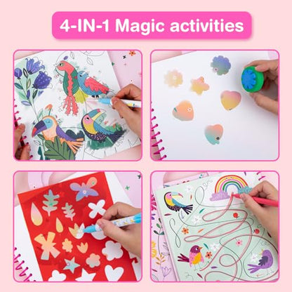 Avenir Reusable Water Coloring Book for Toddlers 3-5 Years, Road Trip & Airplane Mess-Free Portable Educational 4 in 1 Creative Set Water-Reveal Paint Activity Doodle Pad Kids Art Crafts - color: Fantasy Garden