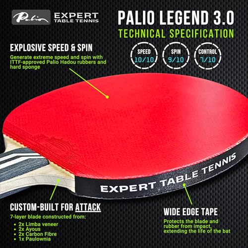 Palio Legend 3.0 Table Tennis Racket & Case | ITTF-Approved Advanced Ping Pong Paddle | Maximum Power, Speed & Spin - style: Set of 2 Rackets