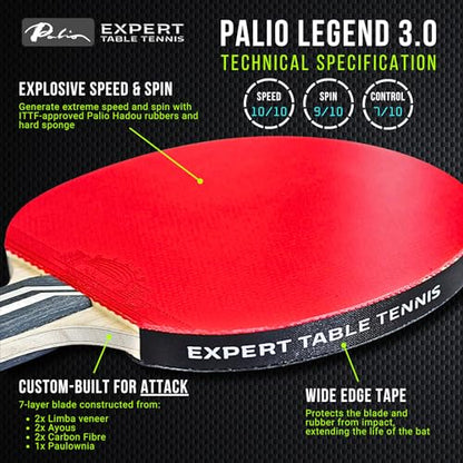 Palio Legend 3.0 Table Tennis Racket & Case | ITTF-Approved Advanced Ping Pong Paddle | Maximum Power, Speed & Spin - style: Set of 2 Rackets