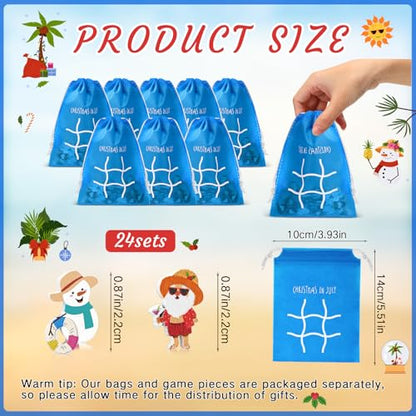 Sotiff 24 Sets Christmas in July Tic Tac Toe Party Favor Games with Drawstring Bags for Boys Girls Classroom Prizes Exchange Gifts - style: Christmas in July