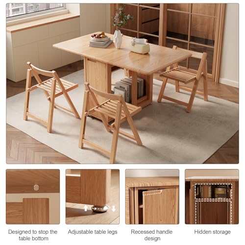 AnywaysWood Folding Dining Table with Foldable Chairs Set, Space Saving Extendable Solid Wood Drop Leaf Table for Kitchen Dining Living Room Small Spaces Easy Assembly (Single Table) - size: Log Wood single table