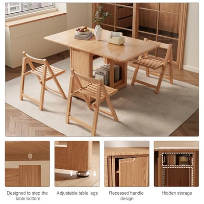 AnywaysWood Folding Dining Table with Foldable Chairs Set, Space Saving Extendable Solid Wood Drop Leaf Table for Kitchen Dining Living Room Small Spaces Easy Assembly (Single Table) - size: Log Wood single table