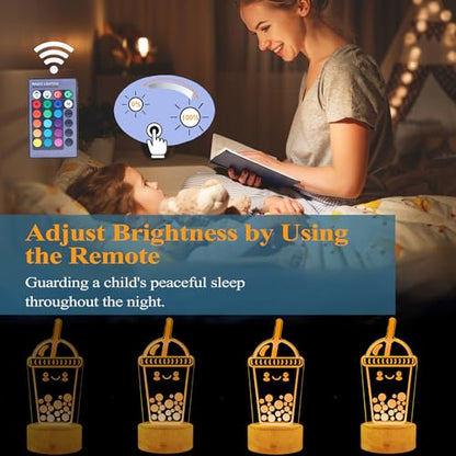 Boba Lamp, Boba Gifts, Boba 3D Night Light with Remote Control, 16 Color Changing, Timer, RGB Flashing Mode, Dimmable - Boba Gifts for Boys & Girls - color: Boba Milk Tea