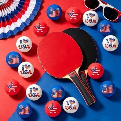 HOWAF 18pcs 4th of July Table Tennis Balls, 40mm Independence Day Ping Pong Balls, Patriotic Red White and Blue Table Tennis Ball America Flag Star Plastic Ball for USA 1776–2026 Birthday Gift
