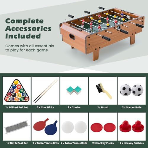 Giantex 4-in-1 Multi Game Table, Combo Foosball Game Table Top w/Billiards, Ping Pong, Push Hockey for Home, Game Room, Family Night & Arcade, Wood Combination Game Table Set for Adults - color: Natural
