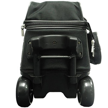 Pyramid Path Premium Deluxe 2 Ball Double Roller Bowling Bag With Large Separate Shoe Compartment (Up To US Mens Size 15) and Oversized Accessory Pocket, Retractable Locking Handle - Extends to 37" - color: Silver