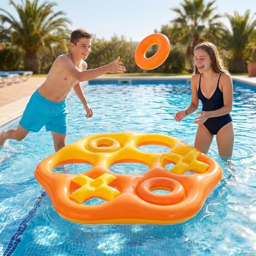 Tic-Tac-Toe Pool Toys Game Set, Giant Floating Tic Tac Toe Game, Pool Toys Party Game for Adults Teens, Summer Water Party Backyard Beach Yard Field Day Outdoor Activities - color: Orange and Yellow