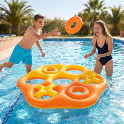 Tic-Tac-Toe Pool Toys Game Set, Giant Floating Tic Tac Toe Game, Pool Toys Party Game for Adults Teens, Summer Water Party Backyard Beach Yard Field Day Outdoor Activities - color: Orange and Yellow