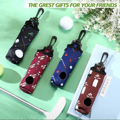 4 Pieces Golf Tee Holder Golf Ball Carry Bag Pouch Ball Holder Keychain Belt Clip Gifts Accessories - color: Black, Dark Blue, Dark Purple, Brown