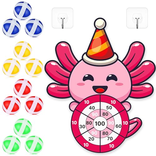 HyDren Axolotl Party Game 31x24 Dart Board with 12 Sticky Balls Axolotl Party Favors Birthday Decor Gift for Indoor Outdoor Game - style: Axolotl