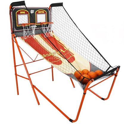 Foldable Indoor Basketball Arcade Game LED Electronic Scoring Commercial Grade Arcade Basketball with 5 Size 7 Inch Balls for 2 Players Home Play Kids Adults