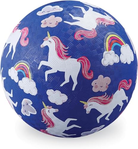 Crocodile Creek Playground Ball - Durable Rubber Ball for Kids Ages 3 and Up - Bouncy Inflatable Ball for Kickball, Indoor Games, and Outdoor Sports - PVC-Free - color: Unicorns and Rainbows, size: 5 Inch