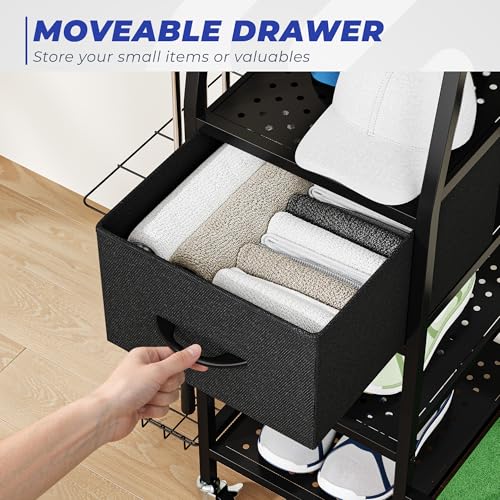 Golf Bag Organizer Storage Rack, Rolling Golf Storage Organizer for Garage, Golf Equipment Holder with Wheels, Turf Mat, Carbon Steel - size: 43.3 in (L) x 15.8 in (W) x 37.4 in (H)
