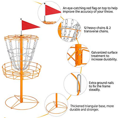 Yaheetech Portable Disc Golf Basket, Practice Target Steel Hole Heavy Duty Disc Golf Goals Catcher, Orange
