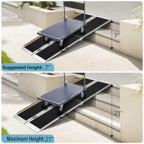 7 Feet Aluminum Folding Wheelchair Ramp | Non-Skid Handicap Threshold Wheel Chair Ramp for Home Steps, Stairs, Entry, Threshold, Doorways, 600LBS Capacity,28in Wide - size: 7FT-tri-fold-black