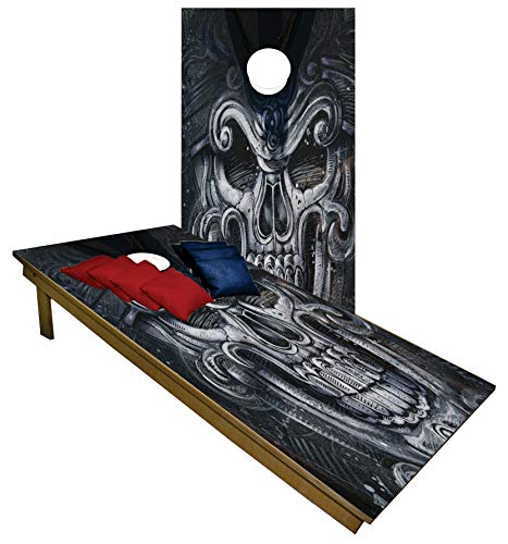 CornholeGamesUSA Handmade Premium Wooden Cornhole Board Set - Skull Series - Handmade in USA, Regulation Size 2'x4', Made of Baltic Birch | Includes 8 Cornhole Bags - color: Style #916