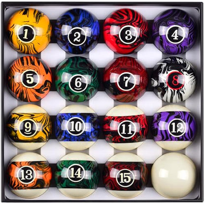 Billiard Balls Complete 16 Ball Set, Pool Balls Billiard Set 2-1/4" Regulation Size,New Upgrade Billiards Professional Pool Table Balls - color: Marble Swirl