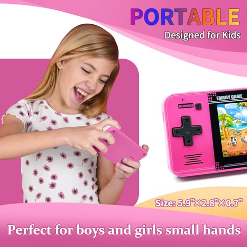 Handheld Game for Kids -Preloaded 220 Retro Video Games, Portable Gaming Player with Rechargeable Battery 3.0" LCD Screen, Mini Arcade Electronic Toy Gifts for Boys Girls (Red) - style: Pink